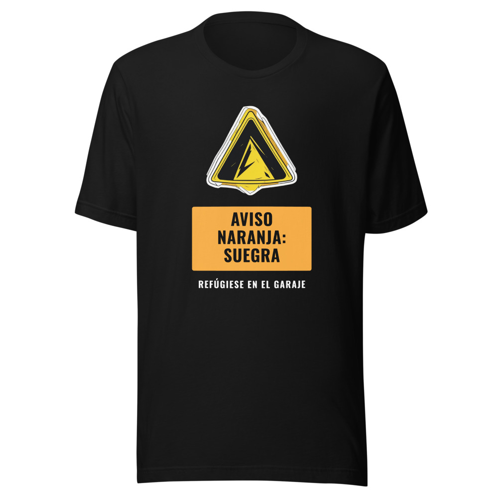 Camiseta Aviso naranja suegra, refúgiese en el garaje