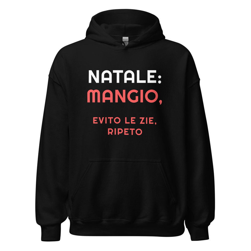 Felpa con cappuccio Natale: mangio, evito le zie, ripeto