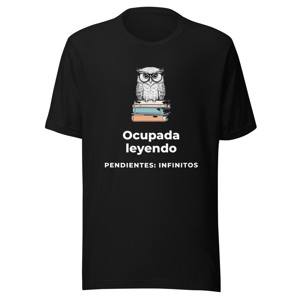 Camiseta Búho Ocupada leyendo, pendientes infinitos