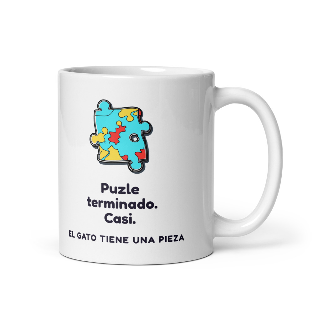 Taza Puzle terminado. Casi. El gato tiene una pieza