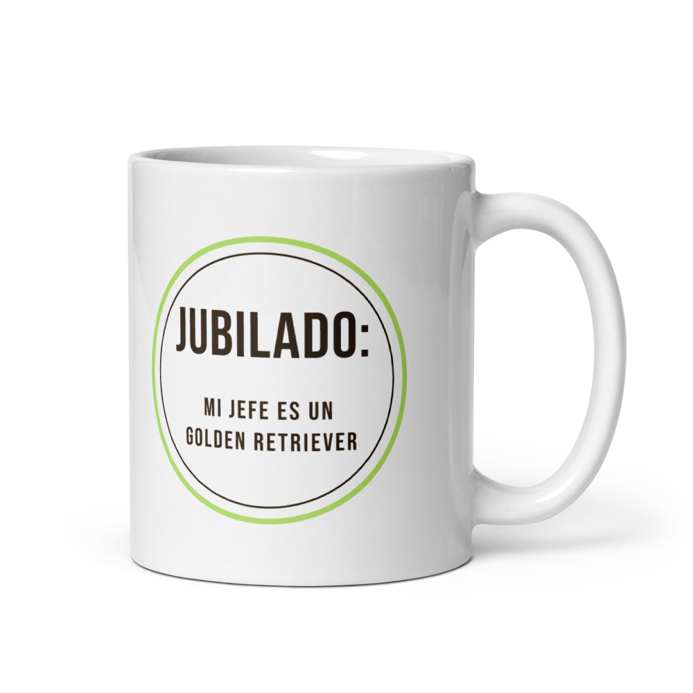 Taza Jubilado: mi jefe es un golden retriever